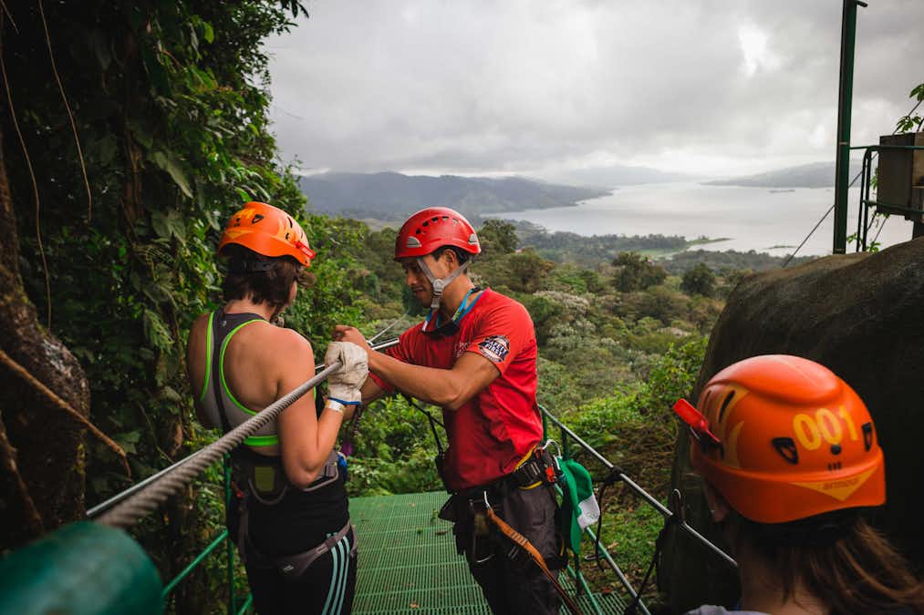 Sky Trek is a thrilling zip line circuit flying over the Arenal Volcano trees. Your tour will start riding an open-air gondola from the ground to the heights where youâ€™ll be dropped off at an observation area for fantastic views of the Arenal Volcano and Arenal Lake.